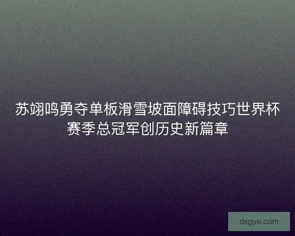 苏翊鸣勇夺单板滑雪坡面障碍技巧世界杯赛季总冠军创历史新篇章