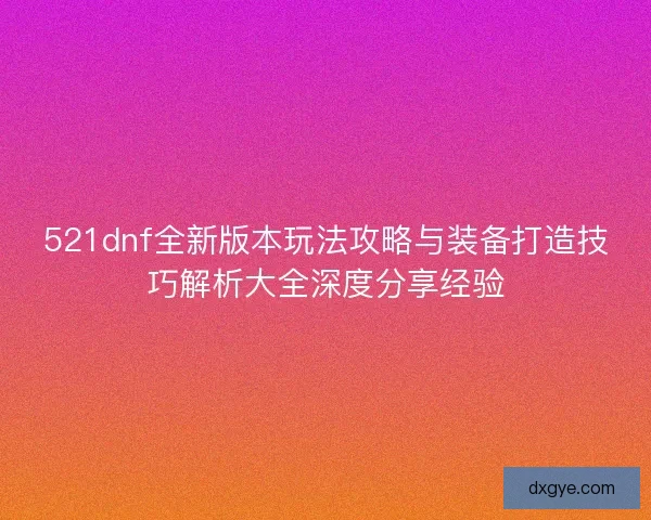 521dnf全新版本玩法攻略与装备打造技巧解析大全深度分享经验